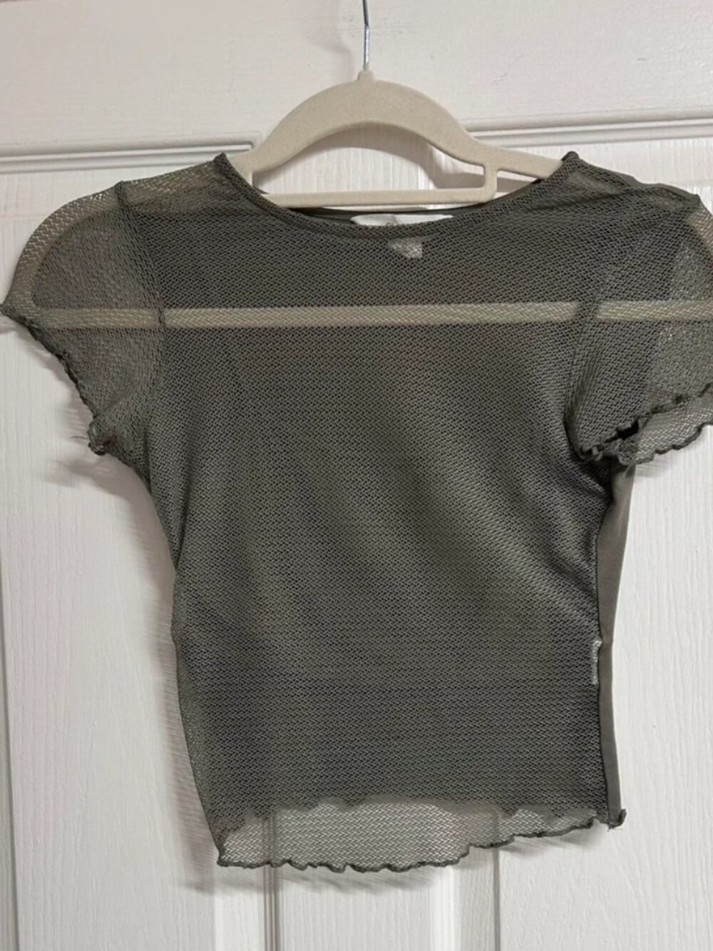 Olive Glassons Womens Mesh Short Sleeve Crop Top